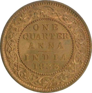 Bronze Quarter Anna Coin of King George V of Calcutta Mint of 1933.