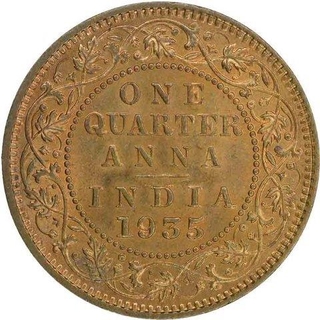 Bronze Quarter Anna Coin of King George V of Calcutta Mint of 1935.