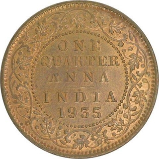 Bronze Quarter Anna Coin of King George V of Calcutta Mint of 1935.