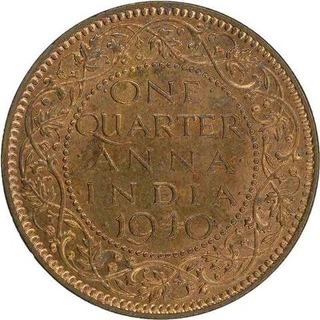 Bronze One Quarter Anna Coin of King George VI of Calcutta Mint of 1940.