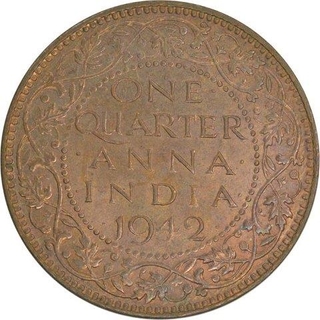 Bronze One Quarter Anna Coin of king George VI of Calcutta Mint of 1942.