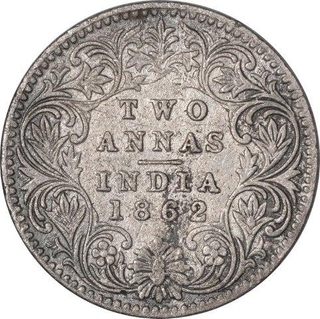 Silver Two Annas Coin of Victoria Queen of Calcutta Mint of 1862.