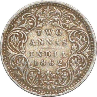 Silver Two Annas Coin of Victoria Queen of Calcutta Mint of 1862.