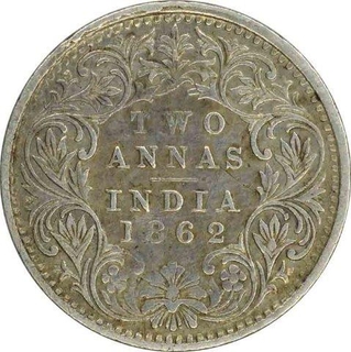 Silver Two Annas Coin of Victoria Queen of Bombay Mint of 1862.