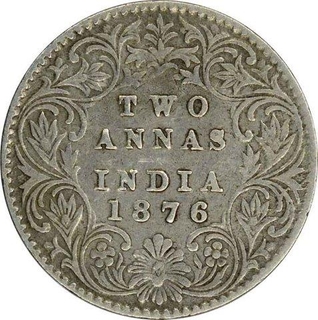 Silver Two Annas Coin of Victoria Queen of Calcutta Mint of 1876.