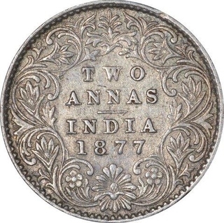 Silver Two Annas Coin of Victoria Empress of Calcutta Mint of 1877.