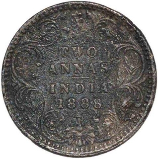 Silver Two Annas Coin of Victoria Empress of Calcutta Mint of 1888.