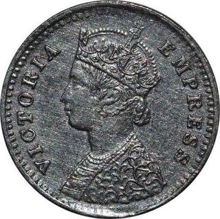 Silver Two Annas Coin of Victoria Empress of Bombay Mint of 1896.