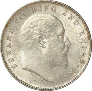 Silver Two Annas Coin of King Edward VII of Calcutta Mint of 1910.