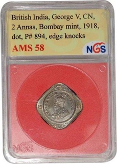 Cupro Nickel Two Annas Coin of King George V of Bombay Mint of 1918.