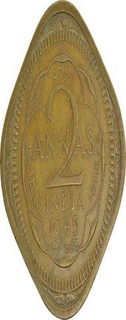 Nickel Brass Two Annas Coin of King George VI of Calcutta Mint of 1945.