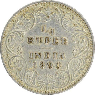 Silver Quarter Rupee Coin of Victoria Empress of Bombay Mint of 1890.