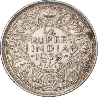 Silver Quarter Rupee Coin of King George VI of Bombay Mint of 1939.