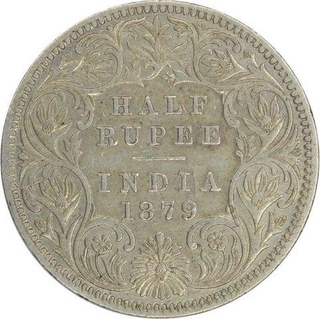 Silver Half Rupee Coin of Victoria Empress of Calcutta Mint of 1879.