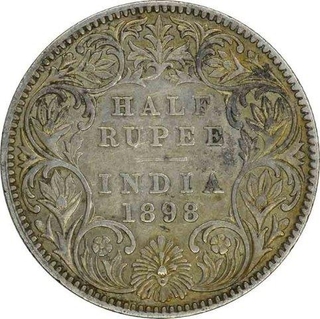 Silver Half Rupee Coin of Victoria Empress of Calcutta Mint of 1898.