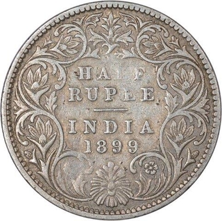 Silver Half Rupee Coin of Victoria Empress of Bombay Mint of 1899.