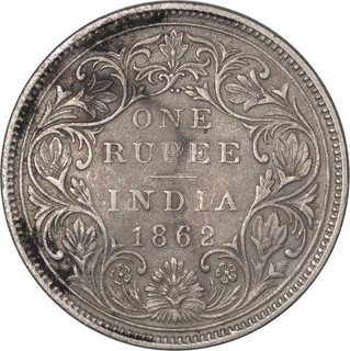 Silver One Rupee Coin of Victoria Queen of Bombay Mint of 1862.