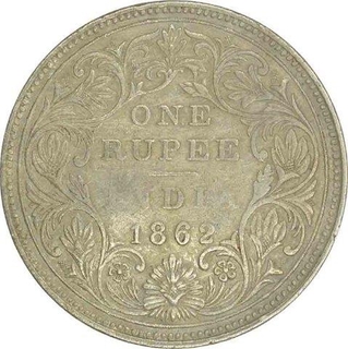 Silver One Rupee Coin of Victoria Queen of Calcutta Mint of 1862.