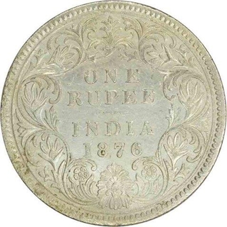 Silver One Rupee Coin of Victoria Queen of Calcutta Mint of 1876.