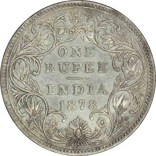 Silver One Rupee Coin of Victoria Empress of Bombay Mint  of 1878.