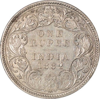 Silver One Rupee Coin of Victoria Empress of Bombay Mint of 1882.