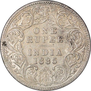 Silver One Rupee Coin of Victoria Empress of Bombay Mint of 1885.