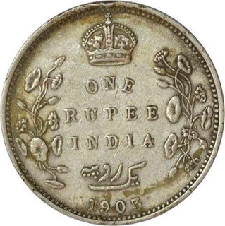 Silver One Rupee Coin of King Edward VII of Bombay Mint of 1903.