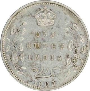 Silver One  Rupee Coin of King Edward VII of Bombay Mint of 1905.