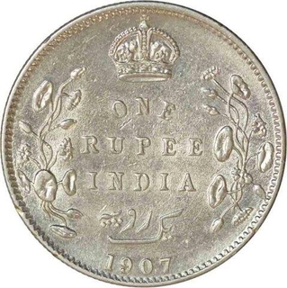 Silver One Rupee Coin of King Edward VII of Calcutta Mint of 1907.