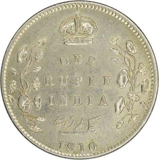 Silver One Rupee Coin of King Edward VII of Calcutta Mint of 1910.