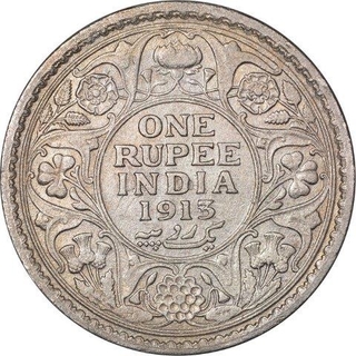 Silver One  Rupee Coin of King George V of Calcutta Mint of 1913.