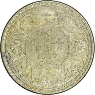 Silver One Rupee Coin of King George V of Bombay Mint  of 1918.