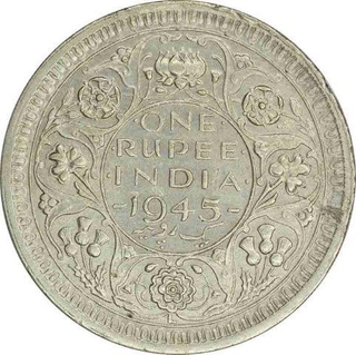 Silver One Rupee Coin  of King George VI of Lahore Mint of 1945.