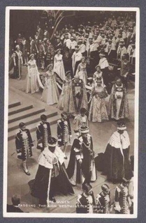 Picture Post Card of the Queen passing through West minster Abbey of United Kingdom.