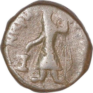 Rare Copper Tetra Drachma Coin of Kanishka I of Kushan Dynasty.