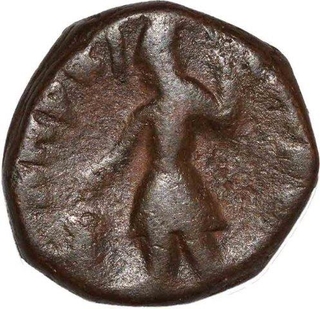 Copper Tetra Drachma Coin of Kanishka of Kushan Dynasty.