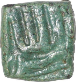 Copper Square Falus  Coin of Akbar of Chainpur Mint.