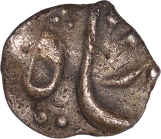 Silver One Thirty Secondth Rupee Coin of Muhammad Shah of Out of Flan Mint.