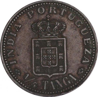 Copper Quarter Tanga Coin of Carlos I of Goa of India Portuguese.