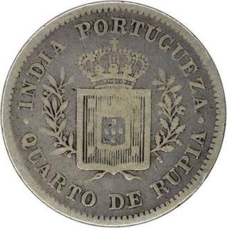 Silver Quarter Rupee Coin of Luis I of India Portuguese.