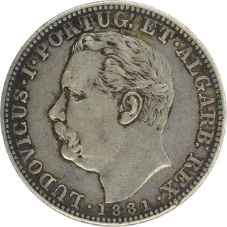 Silver One Rupia Coin of Luiz I of India Portuguese.