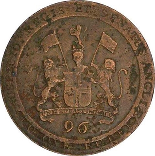 Copper One Ninety Sixth Rupee Coin of East India Company of Birmingham Mint of Madras Presidency .