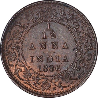 Copper One Twelfth Anna Coin of Victoria Empress of Calcutta Mint of 1886.