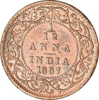 Copper One Twelfth Anna Coin of  Victoria Empress of Bombay Mint of 1887.