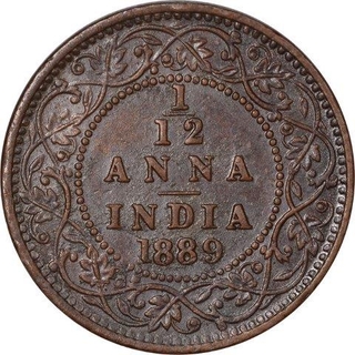 Copper One Twelfth Anna Coin of Victoria Empress of Bombay Mint of 1889.