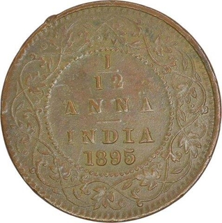 Copper One Twelfth Anna Coin of Victoria Empress of Calcutta Mint of 1895.