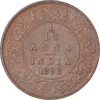 Copper One Twelfth Anna Coin of Victoria Empress of Calcutta Mint of 1898.