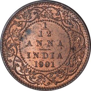 Copper One Twelfth Anna Coin of Victoria Empress of Calcutta Mint of 1901.