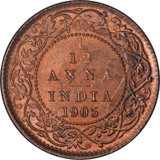 Copper One Twelfth Anna Coin of  King Edward VII of Calcutta Mint of 1905.