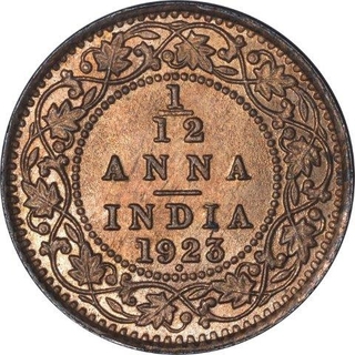 Bronze One Twelfth Anna Coin of King George V of Bombay Mint of 1923.